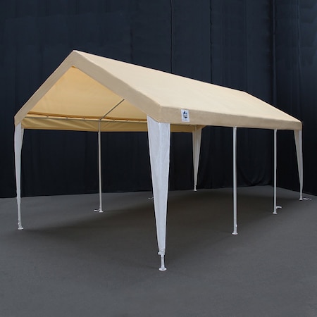 King Canopy 10ftx20ft Fitted Replacement Cover w/ Legs Skirts, Fits a 10ft 8in x 20ft frame, Tan/White PTCL1020TW
