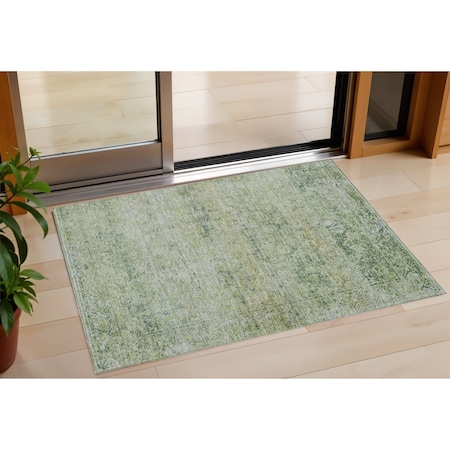 Homeroots 3' X 5' Artichoke Green And Ivory Abstract Washable Indoor Outdoor Area Rug 631581