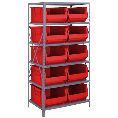 Quantum Storage Systems WIRE SHELVING UNIT W/10 RED BINS 2475-954RD