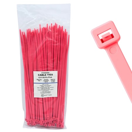 Cable Ties Unlimited Cable Tie, 11 in L, 50 lb Strength, 3.2 in Max Bundle Dia, Nylon 6/6, Fluorescent Pink 100PK C11-50-Flo Pink