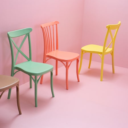 Homeroots Set of Four 21" Salmon Heavy Duty Plastic Outdoor Stacking Dining Chairs 565177