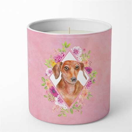 Carolines Treasures 10 oz Dachshund Red No.2 Pink Flowers Decorative Soy Candle CK4135CDL