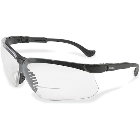 Uvex Genesis(R) Reader Safety Glasses, Black Wraparound Frame, 2.0 Diopter, Clear Lens, Universal S3762
