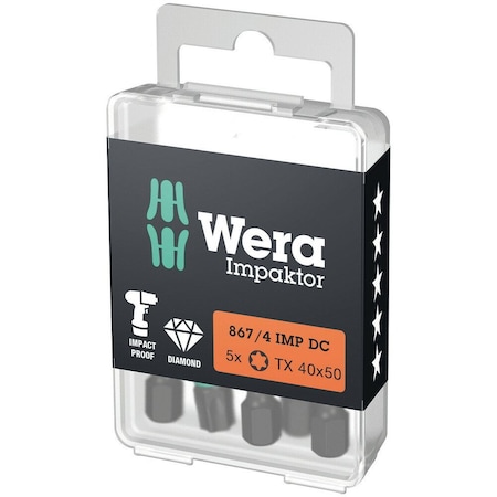 Wera 867/4 IMP DC TORX DIY Impaktor bits, TX 40 x 50 mm, 5 pieces 5057667001