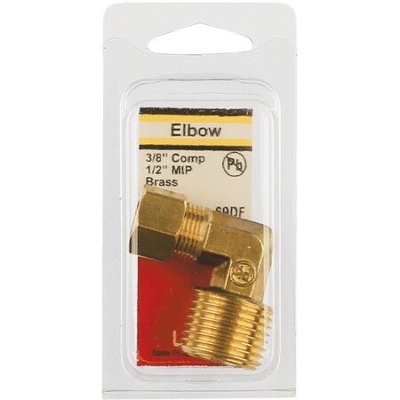 Westlake Pipe & Fittings 3/8'' Cx1/2'' MPT 90 Deg. Compression Brass Elbow, 1/4 Bend 17-6933