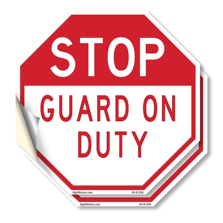Signmission Stop Guard on Duty, 18 inch X 18 inch, Vinyl Decal, 2PK OC-D-2PACK-18-258