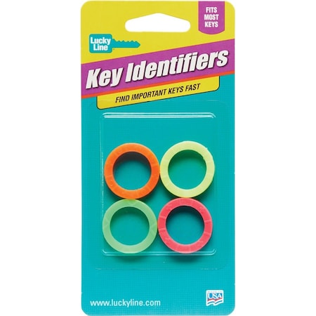 Lucky Line Vinyl Medium Size Small Key Identifier Ring Assorted Neon Colors, 4PK 16706