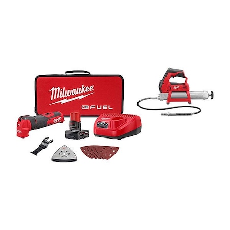 Milwaukee Tool M12 FUEL Oscillating Kit+ M12 Grease Gun 2526-21XC, 2446-20