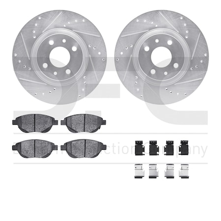 Dynamic Friction Co DFC Rotors-Drilled & Slotted-Silver w/ EURO 5000 Ceramic Brake Pads Incl Hdw 7612-07003