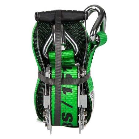 Keeper Tie-Down Strap, 2 in W, 30 ft L, Green, 3333 lb Working Load, J-Hook End 47374