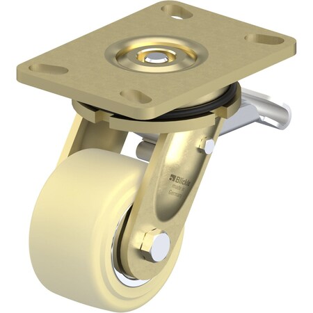 Blickle Swivel Plate Caster, Wht Nylon, 4", Brake, Load Rating: 2750 lb. LS-GSPO 101K-16-ST