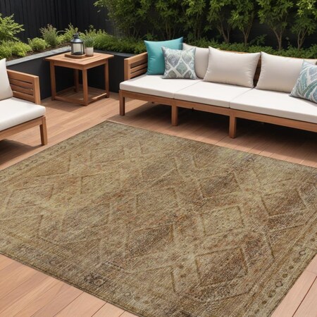 Homeroots 10' X 14' Khaki And Beige Geometric Washable Indoor Outdoor Area Rug 630506