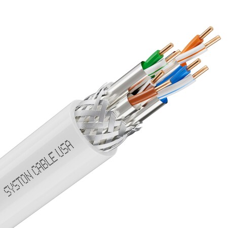 Syston Cable Technology Cat 8 Ethernet Cable S/FTP Bulk, 100ft, White, 2000 MHz 22 AWG Solid Copper, CL2R CMR Riser-Rated BULK1588-100WH
