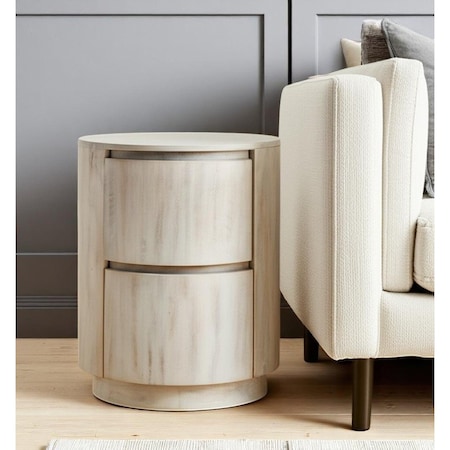 Homeroots 24" White Solid Wood Round Drum End Table With Two Drawers 632717