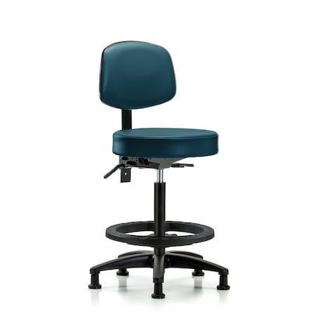 Blue Ridge Ergonomics Vinyl Stool, Back, High Bench, Foot Ring, Glides, Royal BR-VHBST-RG-T0-BF-RG-8801