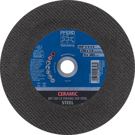 Cut-Off Wheel, Type 1, 9 in Dia, 0.065 in Thick, 7/8 in Arbor Hole Size, Ceramic CO