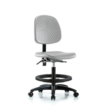 Blue Ridge Ergonomics Poly Chair-Medium Bench Height with Medium Back, Black Foot Ring, & Casters in Gray Poly PMBCH-MB-RG-T0-A0-BF-RC-GRY