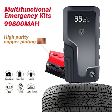 Edendirect Powerful Car Jump Starter - 99800mAh Capacity, 300A Peak Current, Multifunctional Emergency Kit IR-MLNCY001