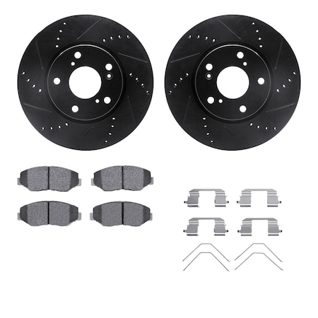 Dynamic Friction Co DFC Rotors-Drilled & Slotted-Black w/ 5000 Advanced Brake Pads Incl Hdw 8512-59106