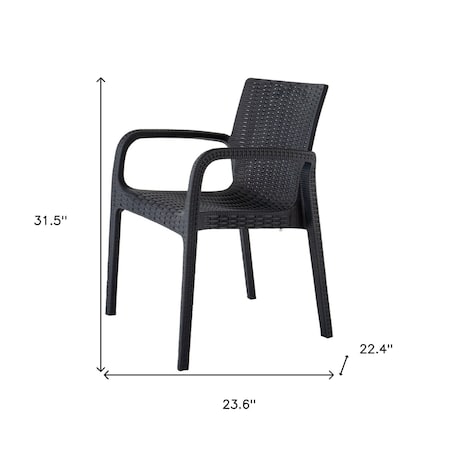Homeroots Set of Four 24" Black Faux Rattan Heavy Duty Plastic Outdoor Stacking Arm Chairs 565191