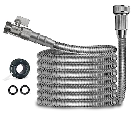 Morvat 1/2" x 10FT Premium Silver Stainless Steel Garden Hose with on/off Valve MOR-SS-HOSE-10-A