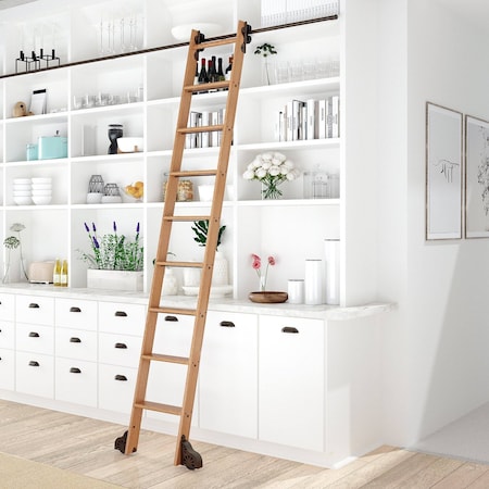 Quiet Glide 8.92 ft. Red Oak Sunburst Wheel Bronze Rolling Ladder, 12 ft. Rail QG.210-9RO-12-H.07