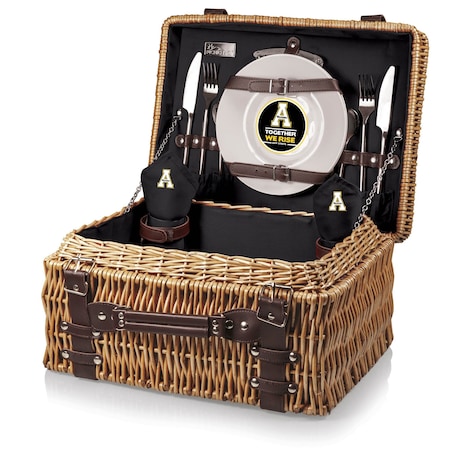 Picnic Time Family Of Brands NCAA App State Mountaineers Champion Picnic Basket for 2, Large Wicker Picnic Set 208-40-179-794-0