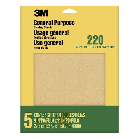 3M Aluminum Oxide Sandpaper Very Fine, 9 in x 11 in, 5/pk, 50PK 9000NA