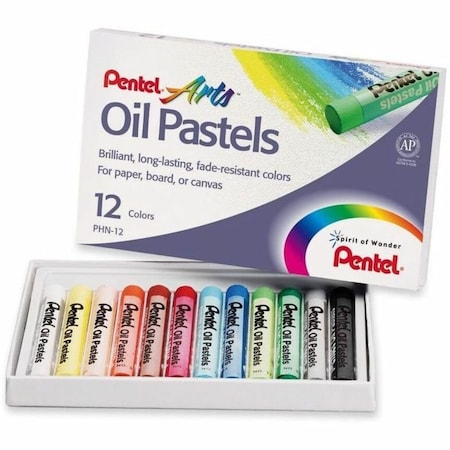 Pentel Oil Pastel Set With Carrying Case, 12-Color Set, Assorted PHN12