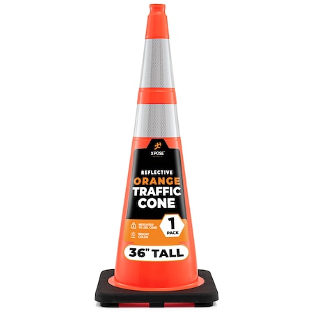 Xpose Safety Traffic Safety Cone, 36 in, PVC, Dual 6 in & 4 in Reflective Collar, DOT Approved, Orange, 1 pk OTC36-64-1-X
