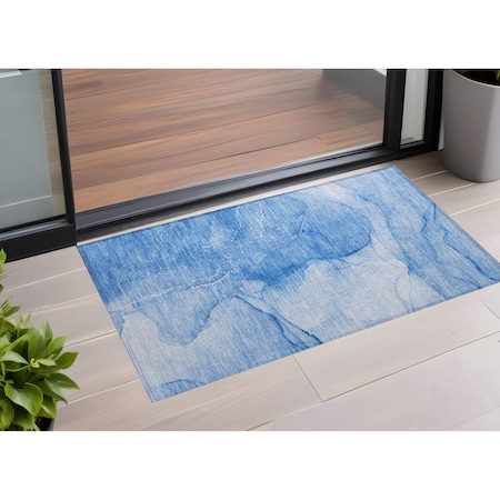 Homeroots 3' X 5' Blue Abstract Washable Non Skid Indoor Outdoor Area Rug 559733