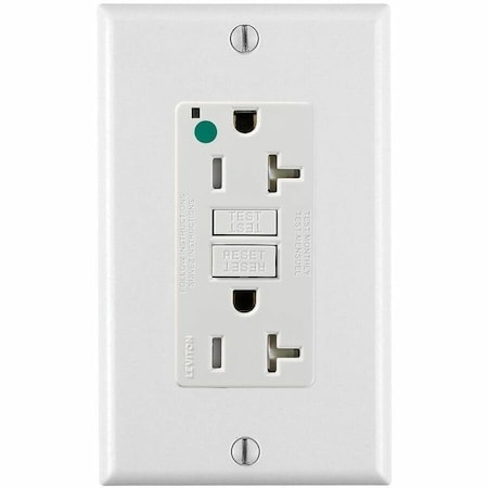 Leviton GFIRcptcl, 20A, 125VAC, Wht, Polycarbonate GFTR2-HGW