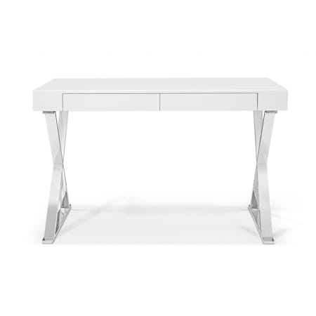 Homeroots 47" White and Silver Writing Desk With Two Drawers 320752