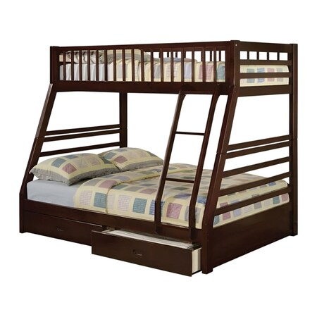Homeroots Espresso Twin Over Full Solid Wood Bunk Bed With Storage 286524