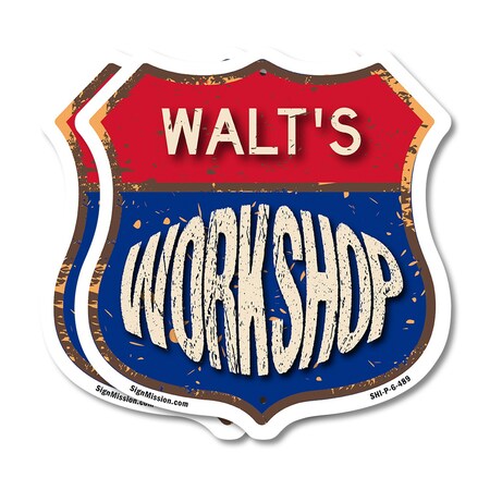 Signmission Walt's Workshop, 6 inch X 6 inch, Plastic Sign, 2PK SHI-P-2PACK-6-489-WALT