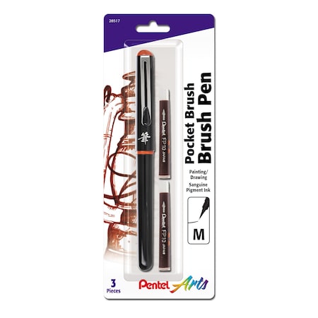 Pentel Pocket Brush Pen with 2 Sanguine Refills GFKP3BPSG