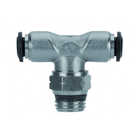 Usa Industrials Push to Connect Tube Fitting, Nickel Plated Brass w/ Plastic Release Ring, Male Branch Tee ZUSA-TF-PTC-NPBR-139