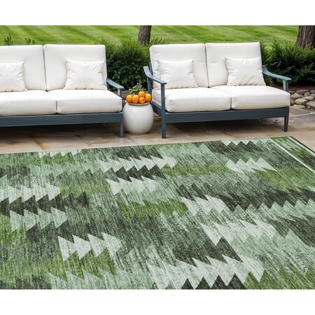 Homeroots 9' X 12' Olive Green And Fern Green Southwestern Washable Indoor Outdoor Area Rug 587348