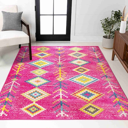 Jonathan Y Tribal Love Geometric Pink/Multi 5 ft. x 8 ft. Area Rug MOH105B-5