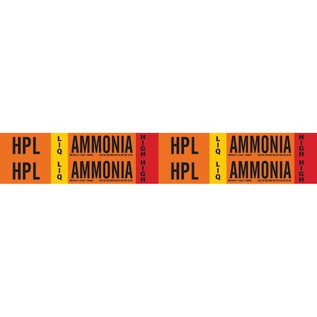 Brady HPL LIQ AMMONIA HIGH Pipe Marker, 1.125in H x 7in W, Card of 4 EA, 4PK 145921