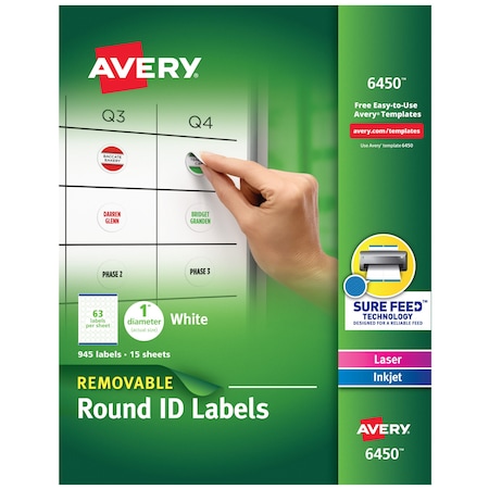 Avery Multiuse Removable Round Labels w, PK945 6450