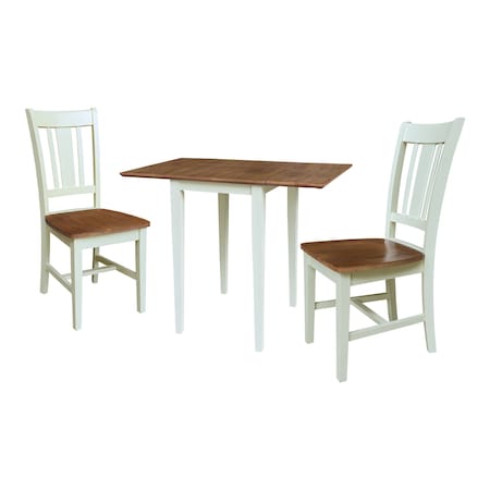 Whitewood Industries Rectangular Small Dual Drop Leaf Dining Table W/ 2 San Remo Chairs, 36 in W, 29 in L, 22 in H K79-2236D-C10-2