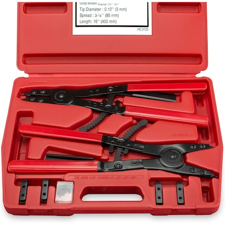 Neiko Hvy Dty 16'' Snap Ring Plier Set, 2 Piece, External & Internal Pliers, Straight, 45Deg, 90Deg Tips 02130A