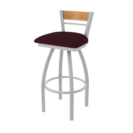 Holland Bar Stool Co Revelle 25in Swivel Counter Stool with Anodized Nickel Finish, Medium Back and Canter Bordeaux Seat 881
