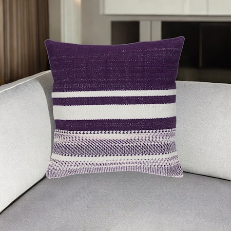 Homeroots 18" Purple and White Cotton Throw Pillow 529242