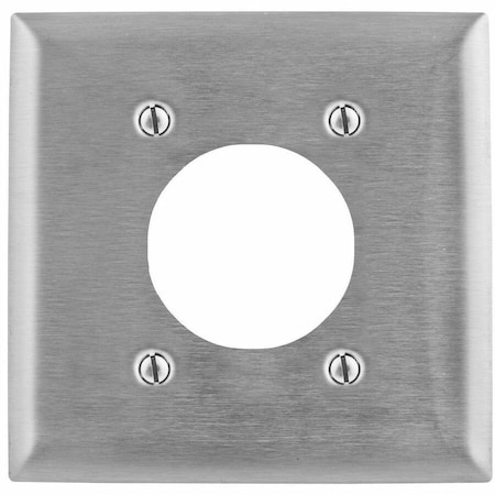 Hubbell Wiring Device-Kellems Wallplates and Boxes, Metallic Plates, 2- Gang, 1) 2.15" Opening, 4 Bolt Mount, 430 Stainless Steel SS703L