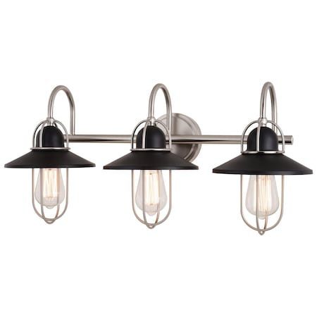 Vaxcel Galena 25.25 in W 3-Light Matte Black, Satin Nickel Nautical Coastal Bathroom Vanity Fixture W0403R