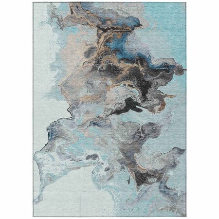 Homeroots 3' X 5' Teal Blue Gold And Gray Abstract Washable Indoor Outdoor Area Rug 617830