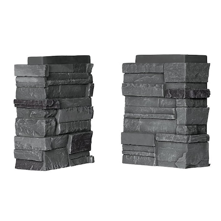 Durakwik Stone Siding Corner, 13 in L, 10 in W, 4 in Thick, Interlocking Edge, Volcano Ash, 4PK 310VAC
