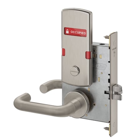 Schlage Grade 1 Privacy with Coin Turn Mortise Lock, 03 Lever, A Rose, Exterior Indicator Displays inVacant L9044 03A 630 OS-OCC